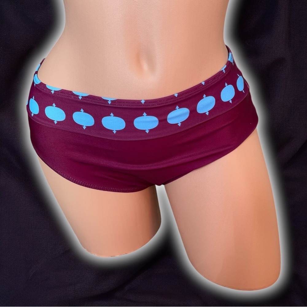 Magenta Blue Polka Dot Print Mesh Sheer Top Two-Piece Plus Size Tankini Swimsuit - Picture 7 of 9